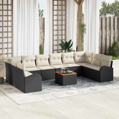 vidaXL Set canapea grădină 11 pcs Negru, alb Mare Ratan foto