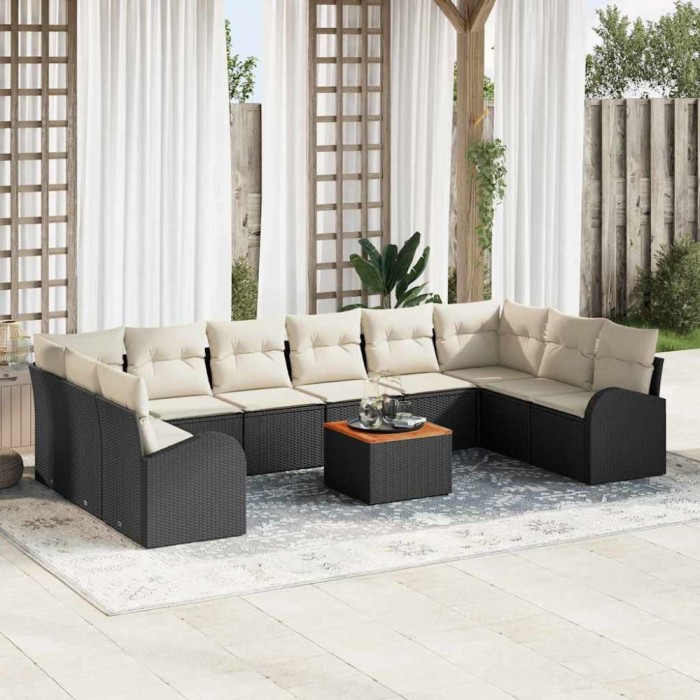vidaXL Set canapea grădină 11 pcs Negru, alb Mare Ratan