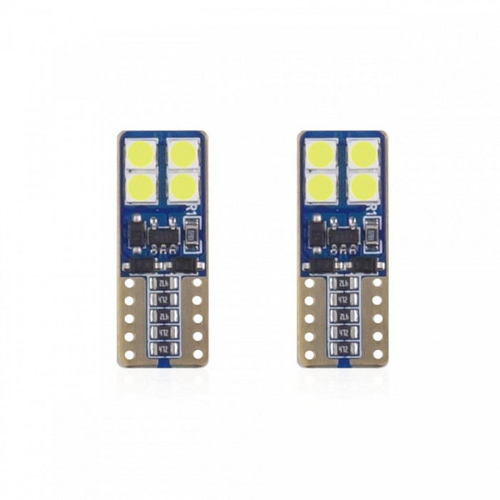 Set becuri auto cu LED CANBUS compatibil T10e W5W 8 SMD Alb 12/24V, destinat