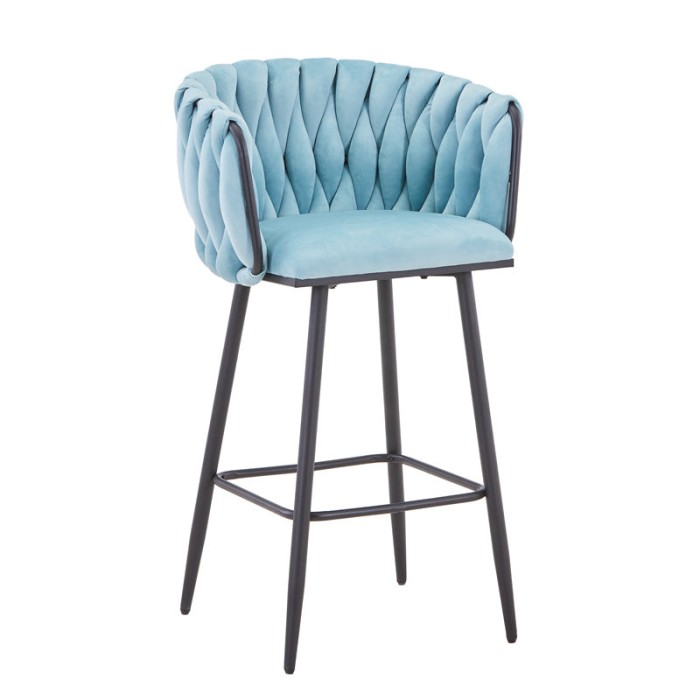 Scaun de bar Vivian siel catifea metal negru 57x50x100cm