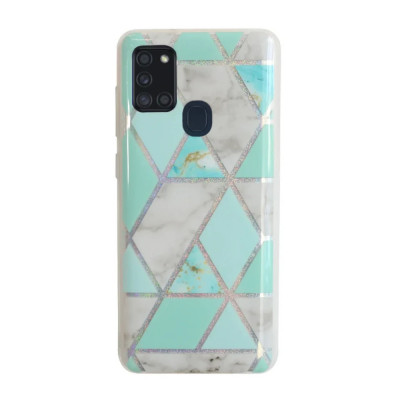 Husa Cover Silicon Geometric pentru Samsung Galaxy A21s Verde foto