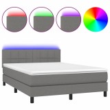 Cumpara ieftin Pat cu arcuri, saltea si LED, gri inchis, 140x200 cm, textil