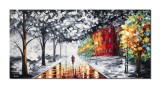 Cumpara ieftin Tablou pictat manual dormitor, living, Impreuna la lumina felinarelor, 120x60cm ulei pe panza in cutit efect 3D, Fabulos