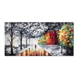 Tablou pictat manual dormitor, living, Impreuna la lumina felinarelor, 120x60cm ulei pe panza in cutit efect 3D, Fabulos