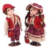 Cumpara ieftin Set 2 papusi cu fata si mainile din ceramica, Rosu, 31 cm, 1757H