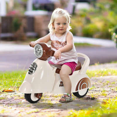 HOMCOM Jucarie Motocicleta Triciclu pentru Copii 12-36 luni Fara Pedale cu Lumini si Sunete Realiste Bej si Maro foto