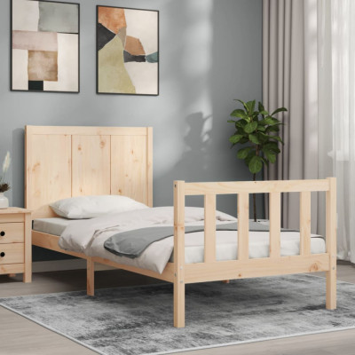 vidaXL Cadru de pat cu tăblie single mic, lemn masiv foto
