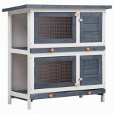 Cușcă Iepuri Exterior vidaXL, 4 Uși, Gri, Lemn, 90x45x90cm, Acoperiș Impermeabil, 2 Nivele, Tăvi Retractabile
