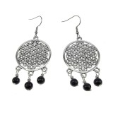 Cercei mari Floarea Vietii cu Piatra Soarelui albastra