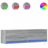 Cumpara ieftin Comoda TV de perete cu lumini LED, gri sonoma, 140x31x38 cm