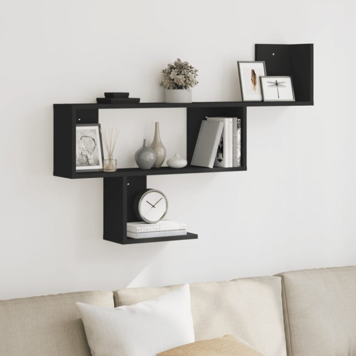 Gossi raft de perete, negru, 100x15x70 cm, lemn prelucrat