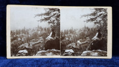 SCHITUL SIHLA , JUDETUL NEAMT , VEDERE DE PE STANCI , FOTOGRAFIE STEREOSCOPICA , MONOCROMA, PE SUPORT DE CARTON , CCA. 1900 foto