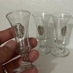 SET 3 PAHARE MICI CRISTAL + ARGINT 925 - Pocale cu picior - Vintage !