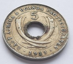 348. Moneda Africa de Est 5 cents 1913 - (monetaria Heaton) (tiraj 300.000 buc) foto