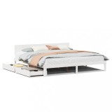 Cumpara ieftin Cadru de pat cu sertare, alb, 200x200 cm, lemn masiv de pin