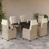 VidaXL Set de masă pentru grădină, 7 piese, cu perne, bej, poliratan