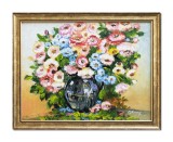 Tablou cu flori pictat manual inramat, Armonie, 55x45cm ulei pe panza, Constantin Feraru