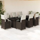Set bistro de grădină cu perne, 9 piese, maro, poliratan