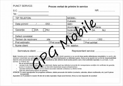 Carnet tipizat autocopiativ proces verbal primire in service A5, 50 intrari foto