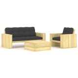 vidaXL Set mobilier de grădină cu perne, 3 piese, lemn de pin tratat 3065774