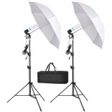 Cumpara ieftin Kit iluminare studio 85W 5500K cu trepied profesional 200 cm, umbrela difuzie 87 cm si geanta transport, ideal pentru foto, video, streaming si social