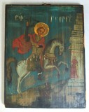 "Sfantul Gheorghe omor&acirc;nd balaurul" icoana pe lemn atelier moldovenesc secolul 19