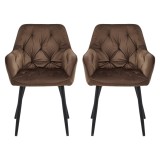 Cumpara ieftin Set 2 scaune tip fotoliu bucatarie/living, Artool, York, catifea maro, picioare metal negru, 56x62x83.5 cm