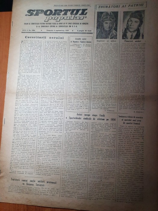 sportul popular 4 septembrie 1954-zburatorii patriei,ziua aviatiei,ciclism,tir