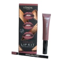 Set ruj de buze + creion contur Loreal X Cheryl Lip Kit Paint It Greige