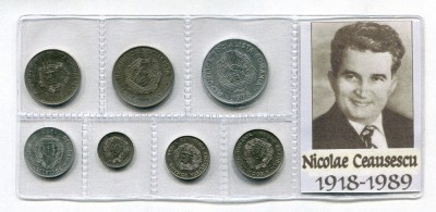 q072 ROMANIA RSR SET MONEDE INFOLIATE NICOLAE CEAUSESCU FATIA NEGRA foto