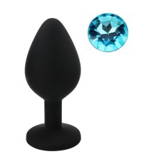 Dop Anal Silicone Buttplug, Medium, Negru/Albastru Deschis, Guilty Toys