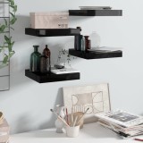 Rafturi perete vidaXL, 4 buc, Negru Extralucios, 23x23.5x3.8 cm, MDF, Montare invizibila, Raft decorativ, Raft suspendat