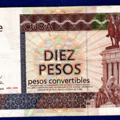 (1) BANCNOTA CUBA - 10 PESOS CONVERTIBLES 2008, MONUMENTUL LUI MAXIMO GOMEZ