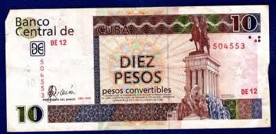 (1) BANCNOTA CUBA - 10 PESOS CONVERTIBLES 2008, MONUMENTUL LUI MAXIMO GOMEZ foto