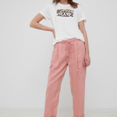 Pepe Jeans pantaloni Jynx femei, culoarea roz, fason cargo, high waist