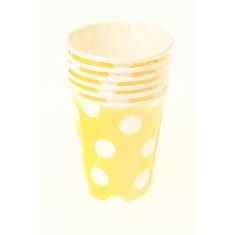 Set 6 Pahare petrecere GoDan Party cu buline albe, 270ml, carton, galben