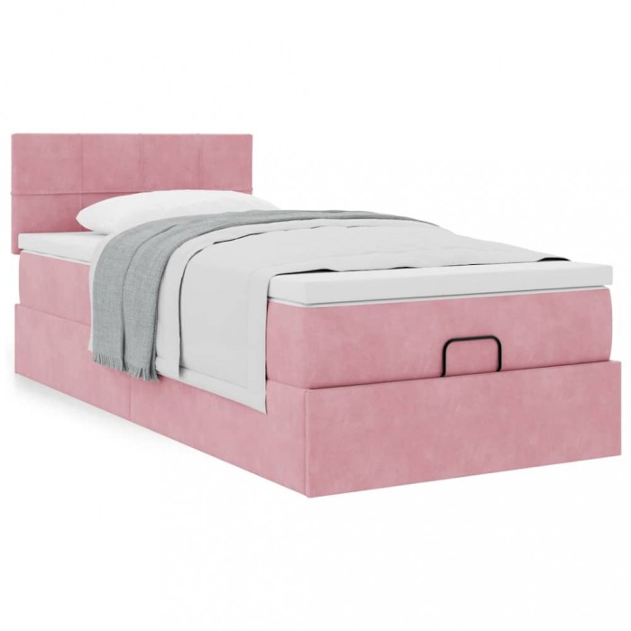 vidaXL Cadru de pat otoman cu saltea roz 100x200cm catifea 3311758