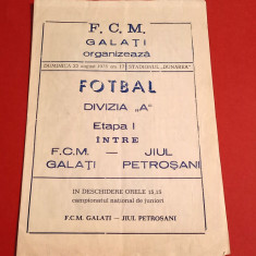 Program meci fotbal FCM GALATI - JIUL PETROSANI (22.08.1976)