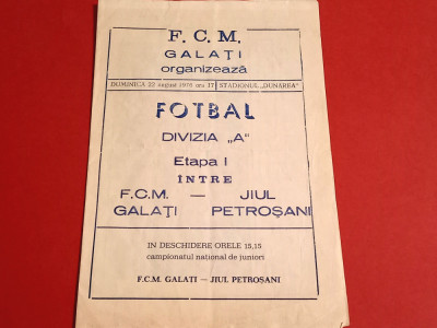 Program meci fotbal FCM GALATI - JIUL PETROSANI (22.08.1976) foto