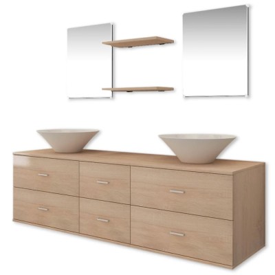 Set de mobilier de baie cu 7 piese si chiuvete incluse, bej foto