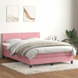 Cumpara ieftin Pat box spring cu saltea, roz, 140x220 cm, catifea