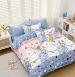 Cumpara ieftin Lenjerie Pat Basenji Fx057, Bumbac, 4 Piese, Fara Elastic, Albastru, Imprimeu