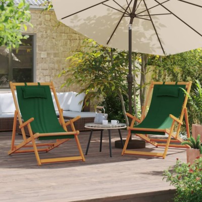Scaune de plajă pliante, 2 buc., verde, material textil foto