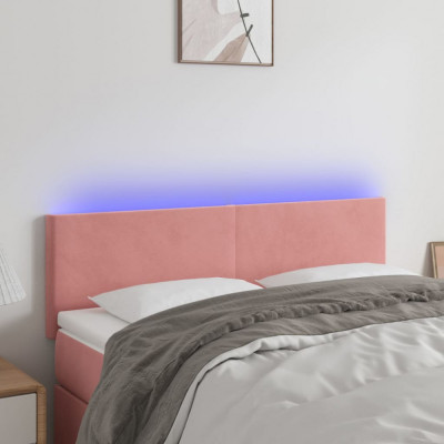 vidaXL Tăblie de pat cu LED, roz, 144x5x78/88 cm, catifea foto