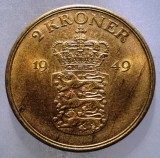 F.469 DANEMARCA FREDERIK IX 2 KRONER 1949, Europa, Bronz-Aluminiu