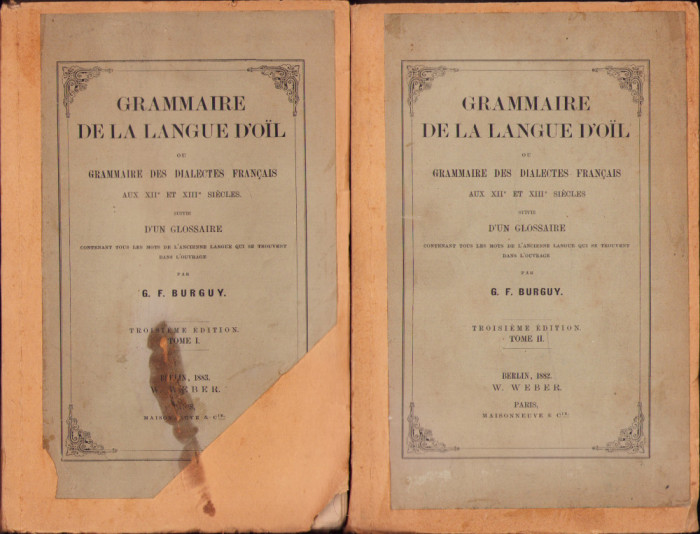 HST 391SP Grammaire de la langue d&#039;oil 1882 vol I+II ex-libris Paul Zarifopol