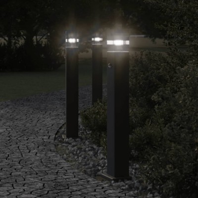 vidaXL Lampă exterioară de podea cu senzor, negru, 80 cm, aluminiu foto