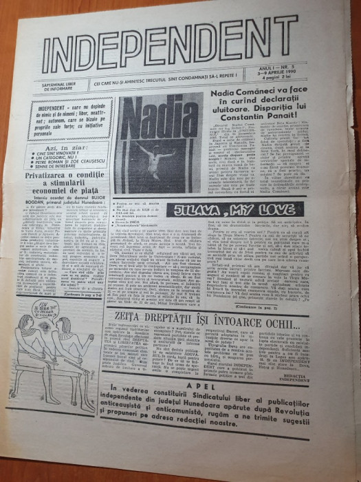 ziarul independent 3-9 aprilie 1990-art. nadia comaneci