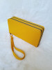 Portofel Dama Galben Dublu Compartimentat, Carduri, Acte, Bancnote, Monede, Bareta, 20x10x5cm