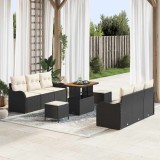 Set canapele pentru grădină , 9 piese, cu perne, răchită neagră, lemn de acacia.